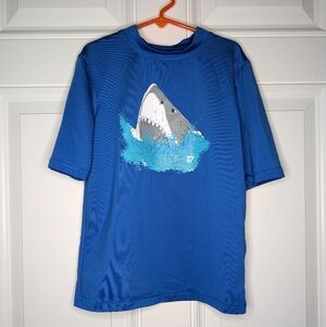 Cat & Jack Shirt Rash Guard Swim Dark Blue With Shark Print Size Medium 8/10